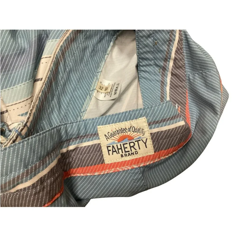 Faherty Mens Size 32 Aztec Striped Classic Boardshorts Surf Swim Shorts Blue